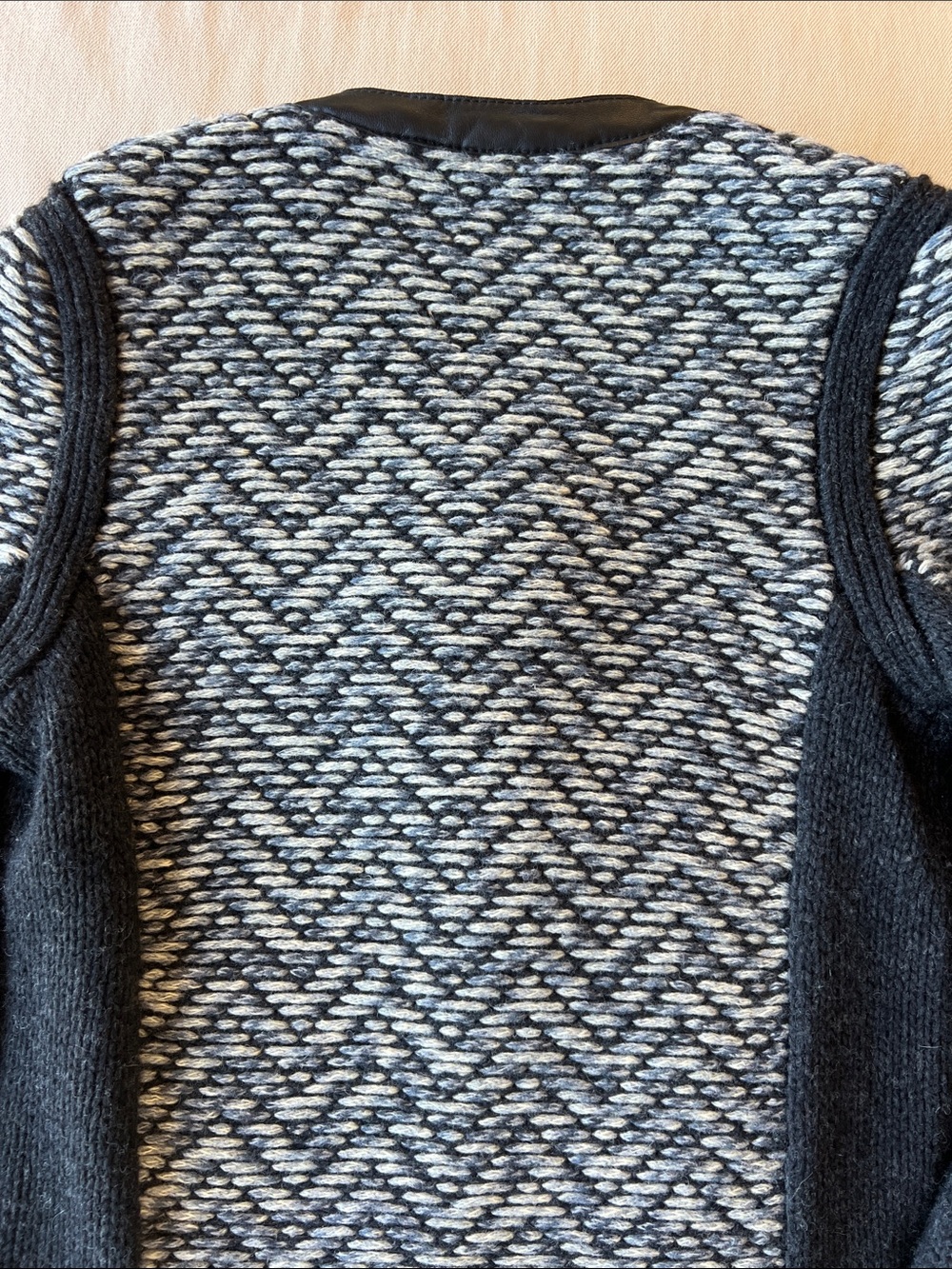 rag & bone Samantha Knit Tweed Charcoal Wool Lamb Leather Trim Jacket - Picture 9 of 12